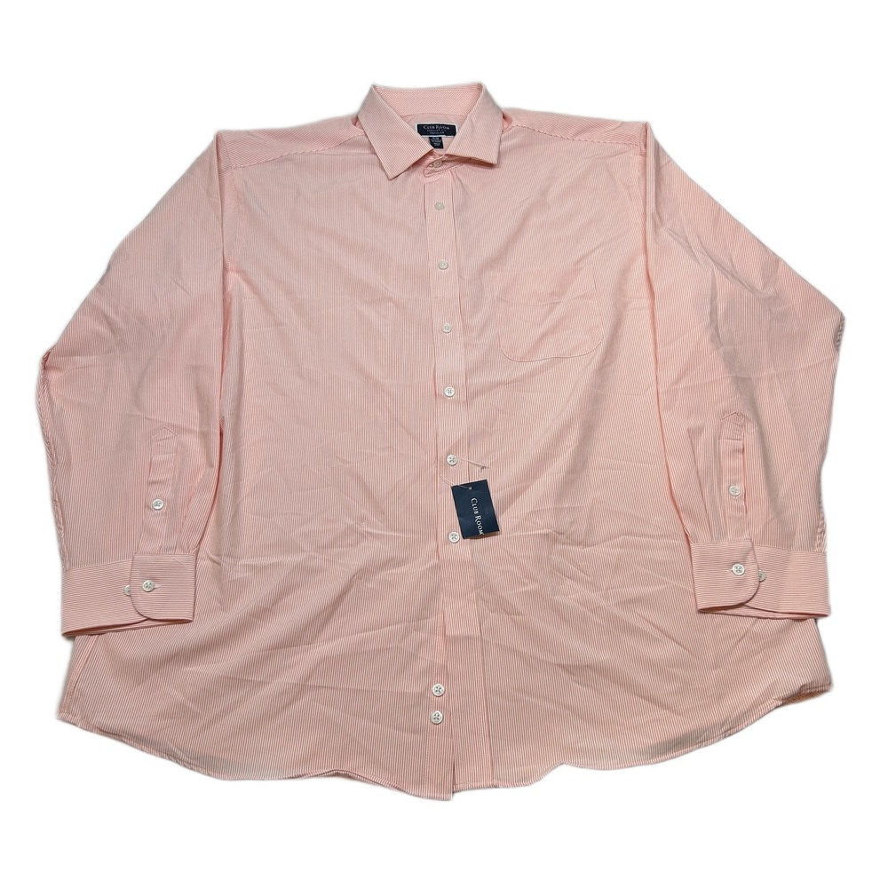 Club Room Traveler Dress Shirt Mens XL 17.5 34/35 Orange Regular Fit Striped NEW